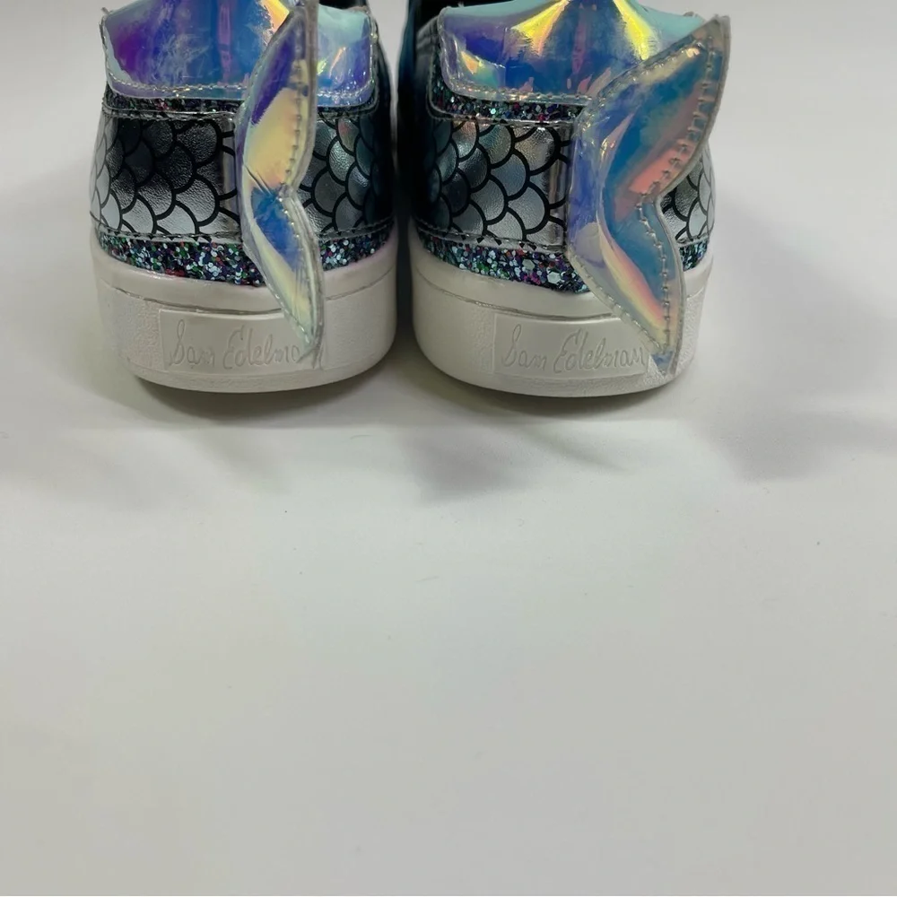 Sam Edelman Girls size 5 Slip on Sneaker Shoes Mermaid Blue Sparkle Glitter